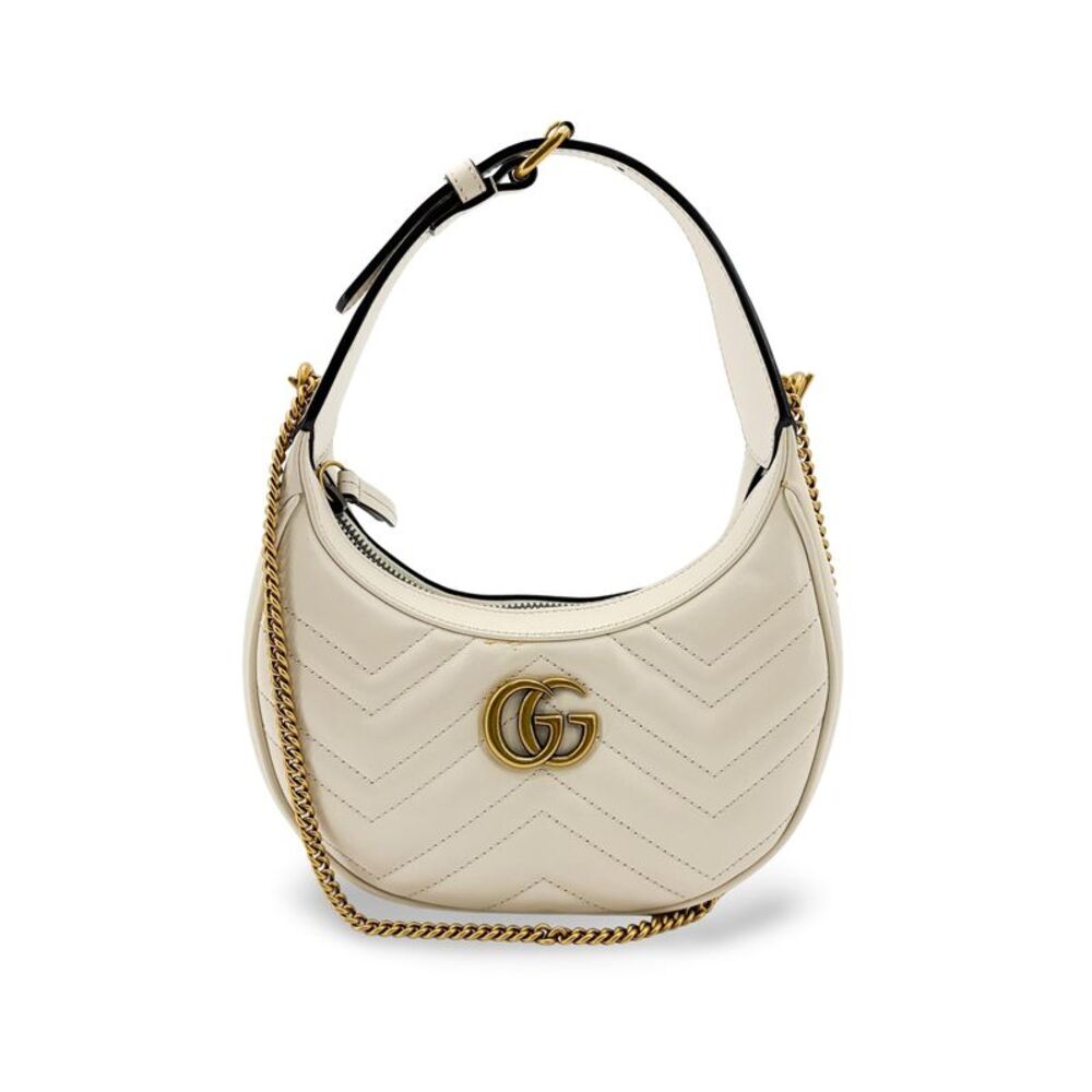 Gucci Gg Marmont Half Moon Hobo Matelasse Leather White Leather Shoulder Bag Bag